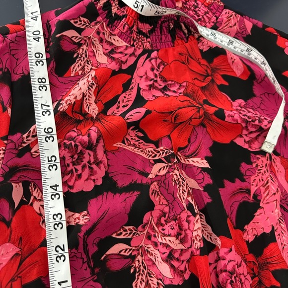 Nanette Lepore Long Sleeve Smocked Floral Midi Dress 4 Red Romantic Feminine - Picture 9 of 10